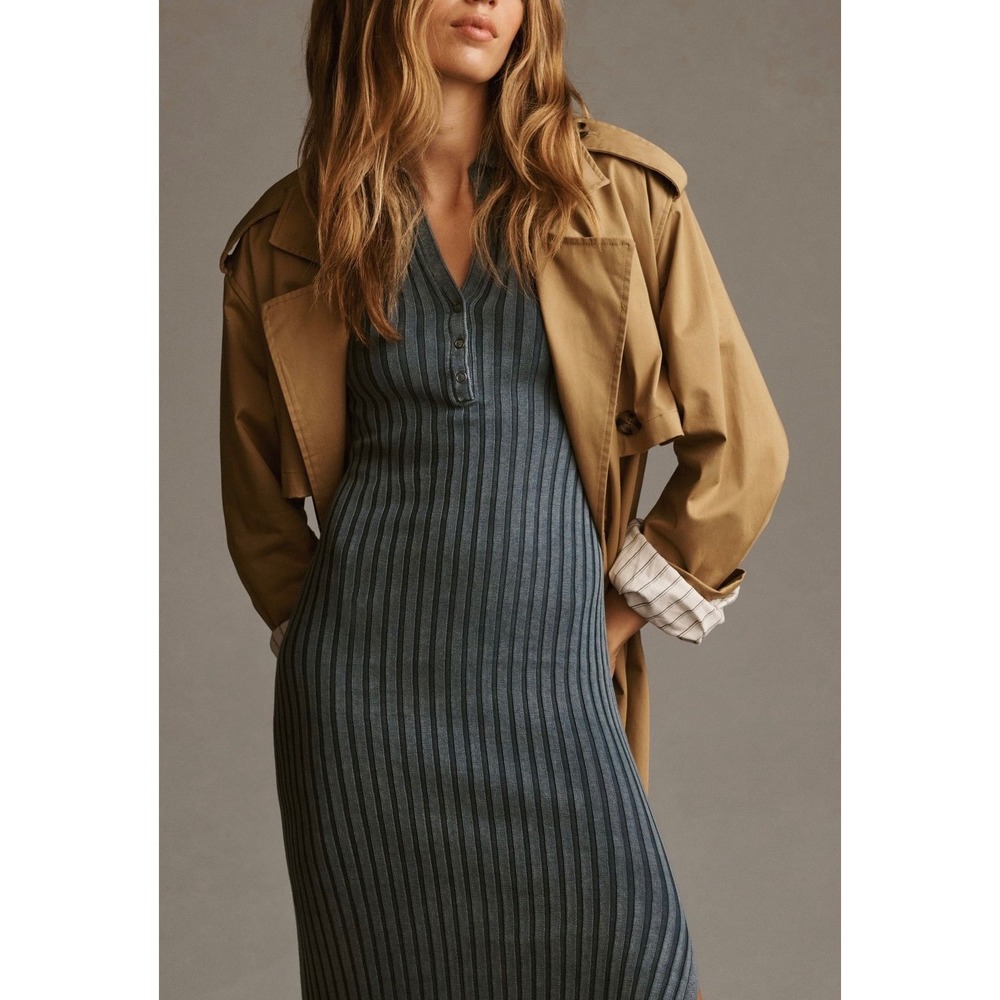Daily Practice Anthropologie Ribbed Blue Sweater Midi Dres Distressed Womens M